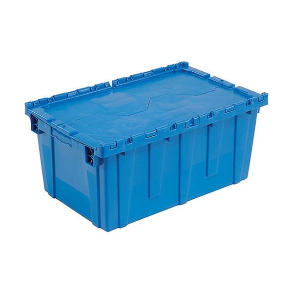 Plastic Attached Lid Shipping & Storage Container, 25-1/4x16-1/4x13-3/4, Blue